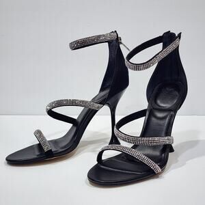 Marc Fisher Carita Ankle Strap Heled Sandals Rhinestone Detail Black Size 6.5‎